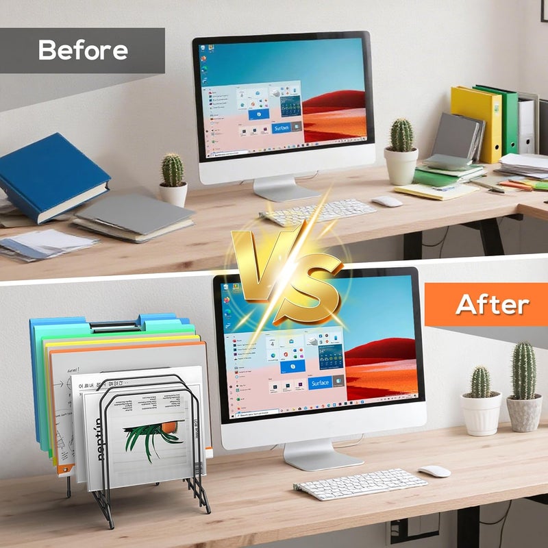 MINDEPOT Incline Sorter Desk File Organizer, Metal Desk Magazine Folder Holder with 8-Section Vertical Compartments Rack File Organizer for Office, Home, School - Image 3
